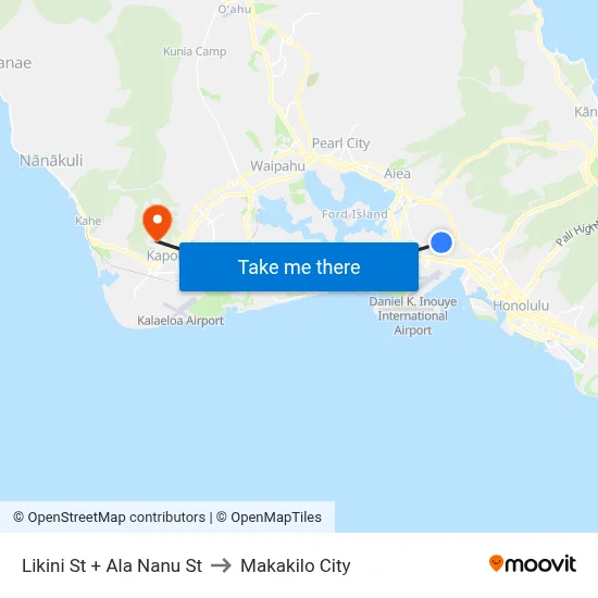 Likini St + Ala Nanu St to Makakilo City map