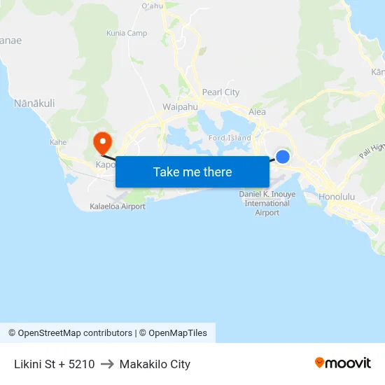 Likini St + 5210 to Makakilo City map