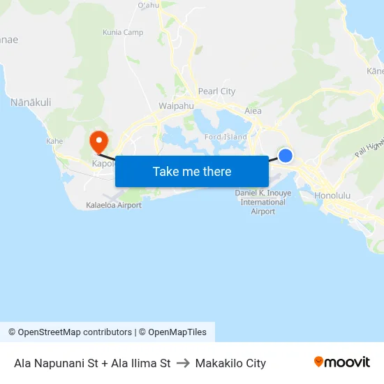 Ala Napunani St + Ala Ilima St to Makakilo City map
