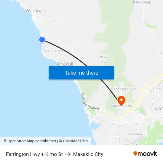 Farrington Hwy + Kimo St to Makakilo City map