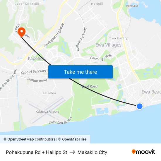 Pohakupuna Rd + Hailipo St to Makakilo City map