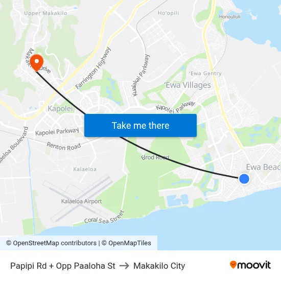 Papipi Rd + Opp Paaloha St to Makakilo City map