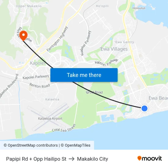 Papipi Rd + Opp Hailipo St to Makakilo City map