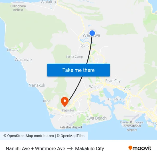 Naniihi Ave + Whitmore Ave to Makakilo City map