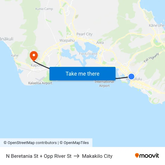 N Beretania St + Opp River St to Makakilo City map