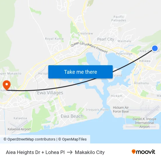 Aiea Heights Dr + Lohea Pl to Makakilo City map