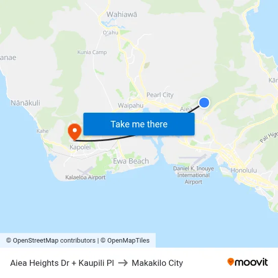 Aiea Heights Dr + Kaupili Pl to Makakilo City map