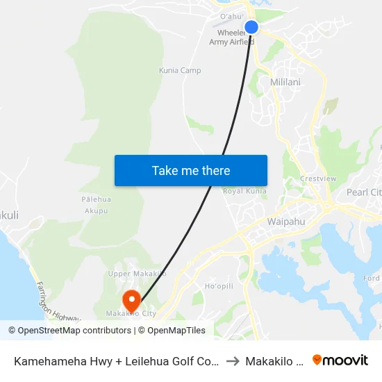 Kamehameha Hwy + Leilehua Golf Course Rd to Makakilo City map