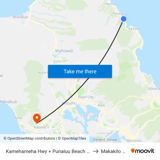 Kamehameha Hwy + Punaluu Beach Park to Makakilo City map