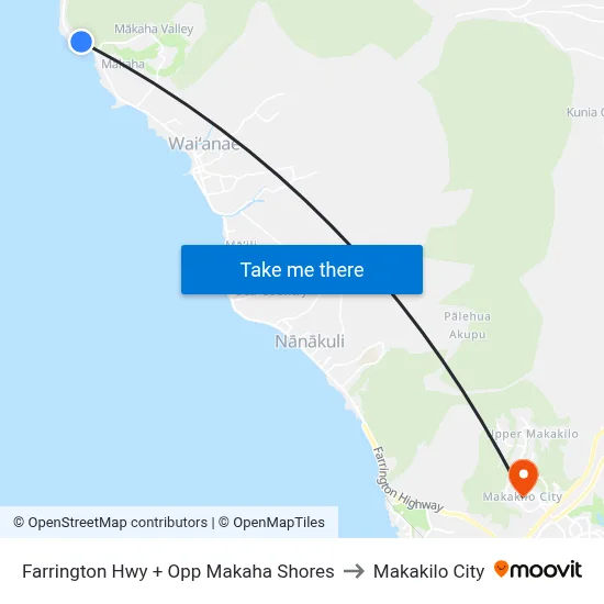 Farrington Hwy + Opp Makaha Shores to Makakilo City map