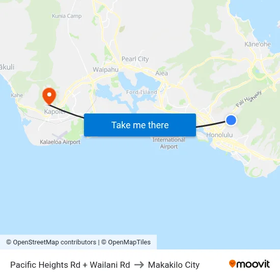 Pacific Heights Rd + Wailani Rd to Makakilo City map