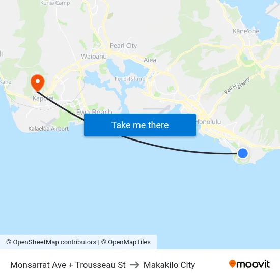 Monsarrat Ave + Trousseau St to Makakilo City map