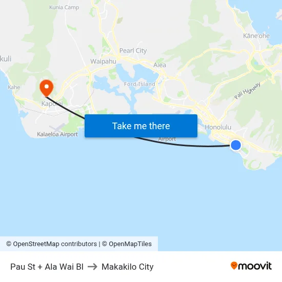 Pau St + Ala Wai Bl to Makakilo City map