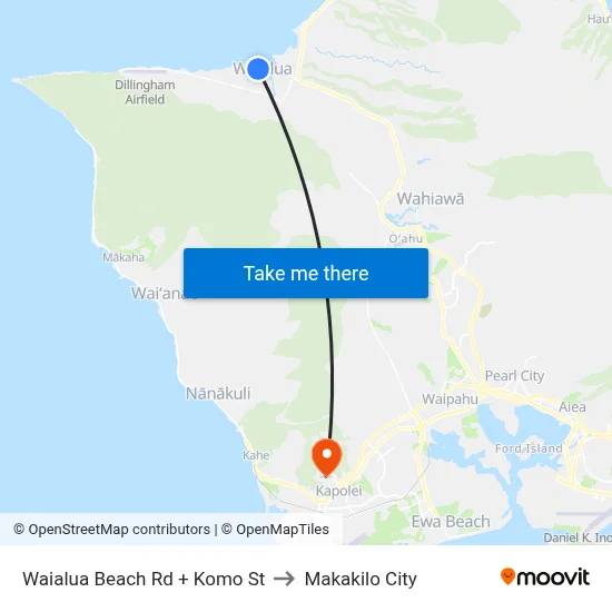 Waialua Beach Rd + Komo St to Makakilo City map