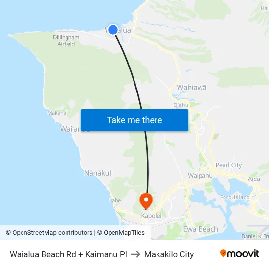 Waialua Beach Rd + Kaimanu Pl to Makakilo City map