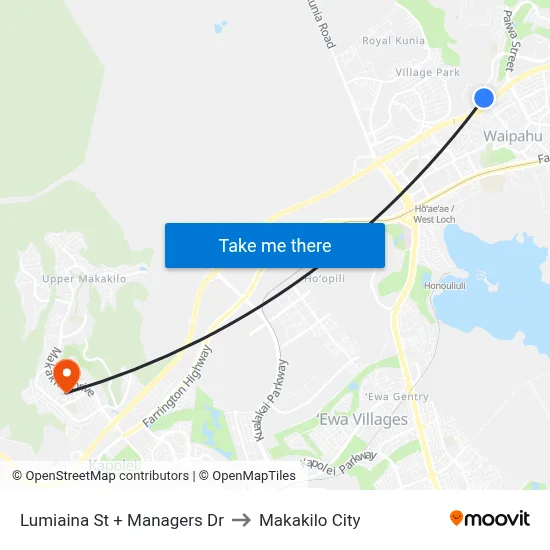 Lumiaina St + Managers Dr to Makakilo City map