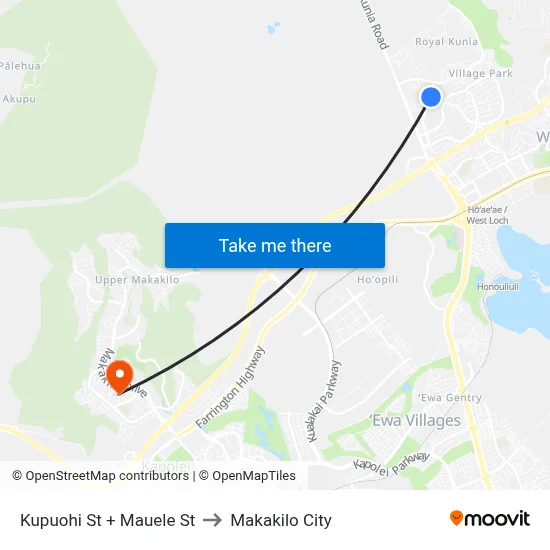 Kupuohi St + Mauele St to Makakilo City map