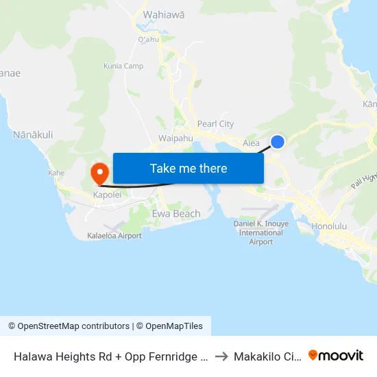Halawa Heights Rd + Opp Fernridge Pl to Makakilo City map