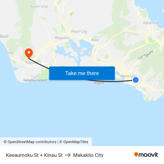 Keeaumoku St + Kinau St to Makakilo City map
