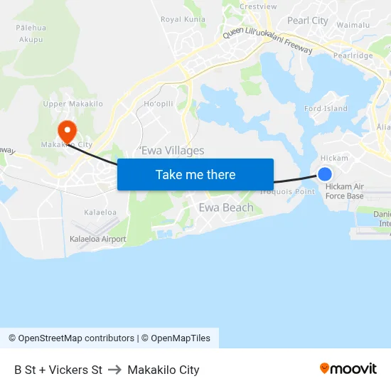 B St + Vickers St to Makakilo City map