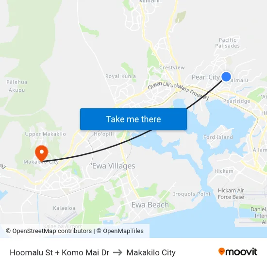 Hoomalu St + Komo Mai Dr to Makakilo City map