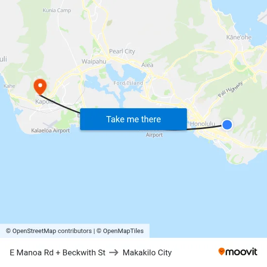 E Manoa Rd + Beckwith St to Makakilo City map