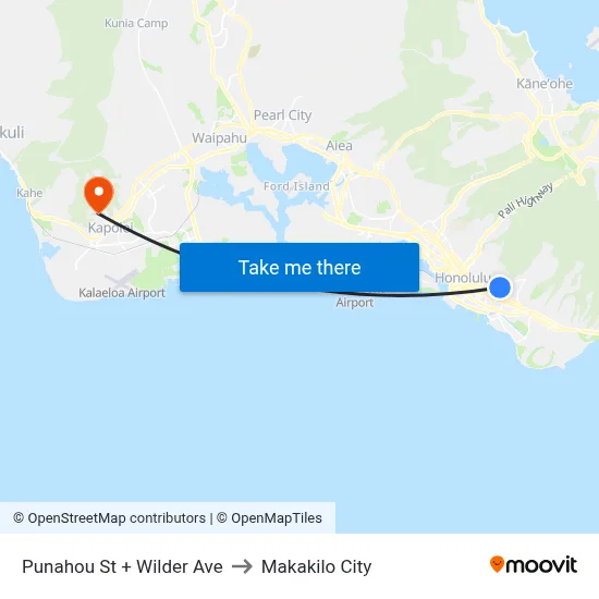 Punahou St + Wilder Ave to Makakilo City map