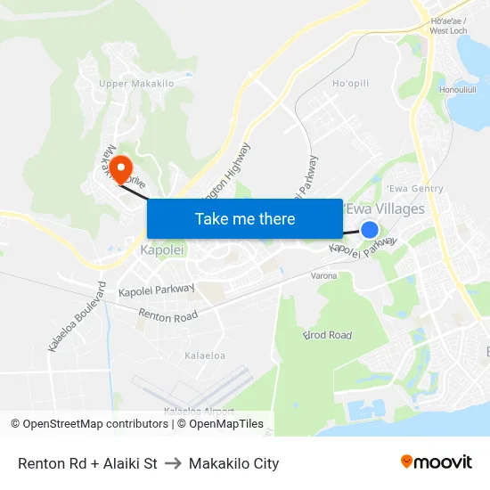 Renton Rd + Alaiki St to Makakilo City map