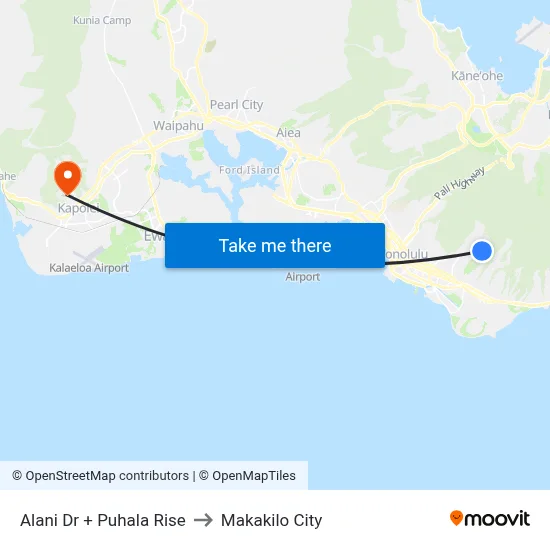 Alani Dr + Puhala Rise to Makakilo City map