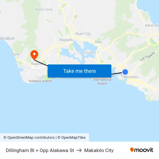 Dillingham Bl + Opp Alakawa St to Makakilo City map