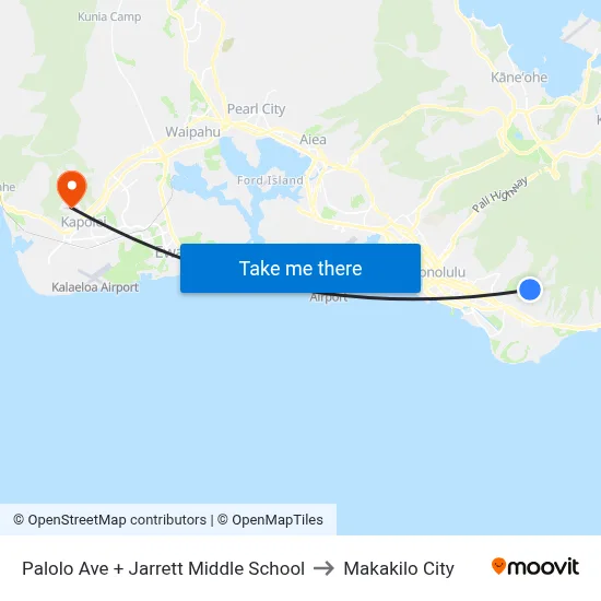 Palolo Ave + Jarrett Middle School to Makakilo City map