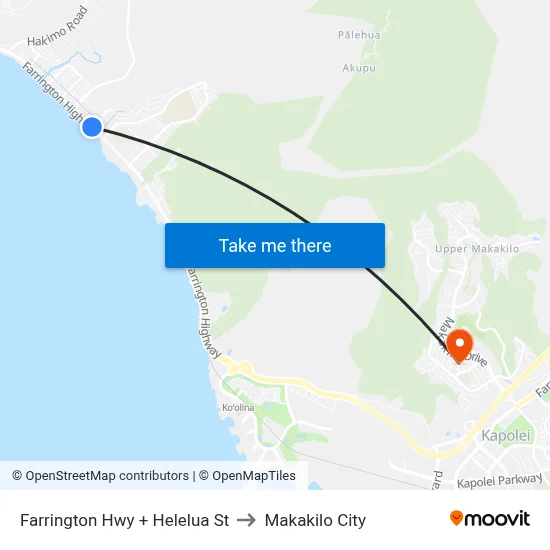 Farrington Hwy + Helelua St to Makakilo City map