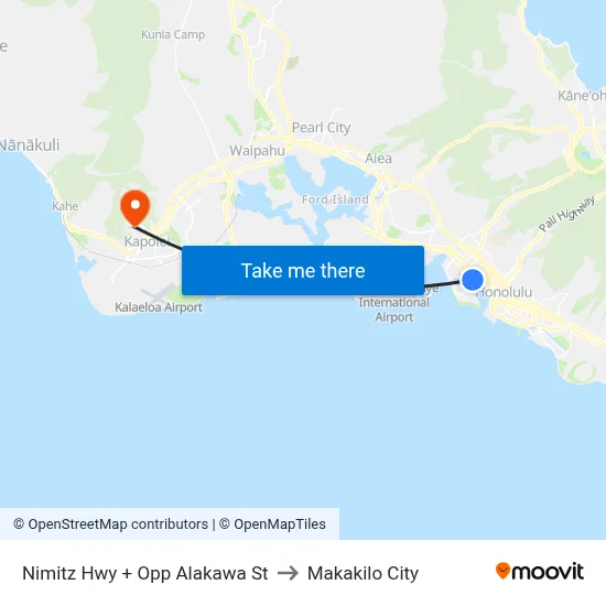 Nimitz Hwy + Opp Alakawa St to Makakilo City map