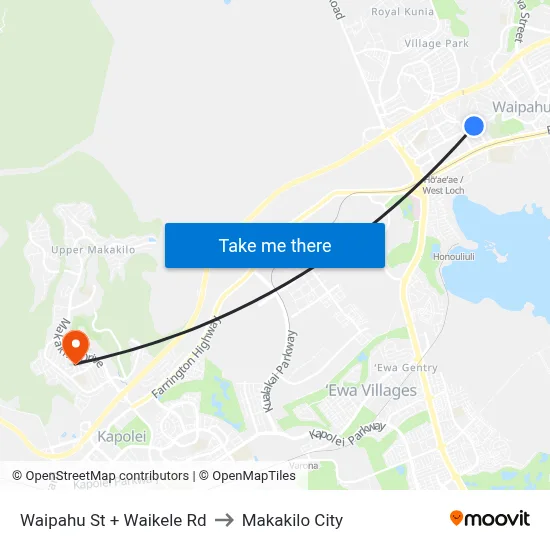 Waipahu St + Waikele Rd to Makakilo City map