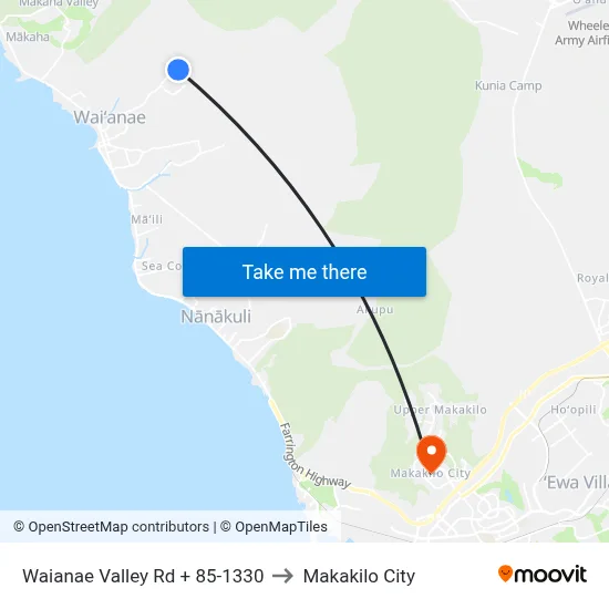 Waianae Valley Rd + 85-1330 to Makakilo City map