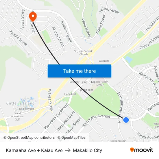Kamaaha Ave + Kaiau Ave to Makakilo City map