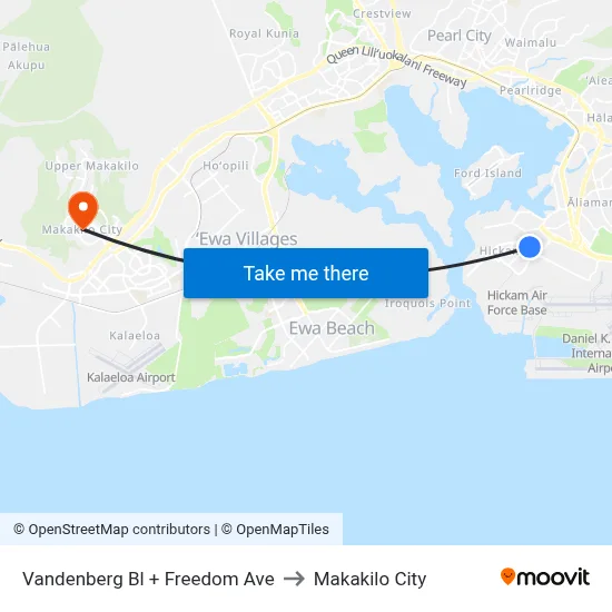 Vandenberg Bl + Freedom Ave to Makakilo City map