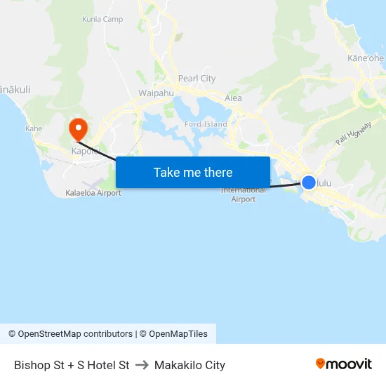 Bishop St + S Hotel St to Makakilo City map