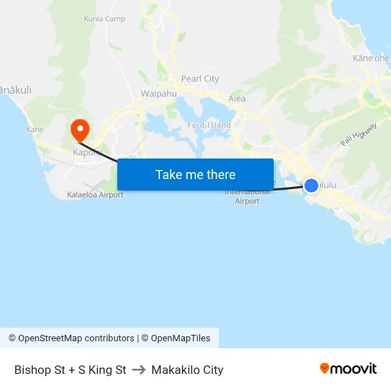 Bishop St + S King St to Makakilo City map