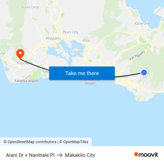 Alani Dr + Nanihale Pl to Makakilo City map