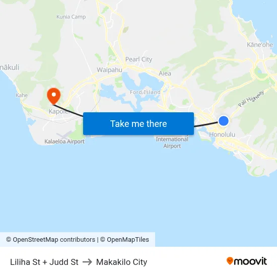 Liliha St + Judd St to Makakilo City map