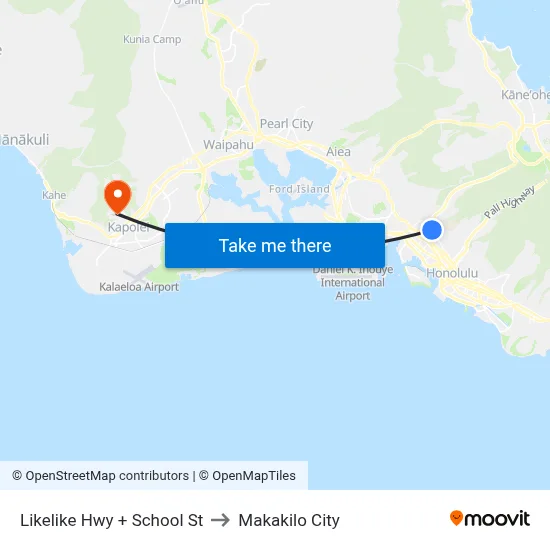 Likelike Hwy + School St to Makakilo City map