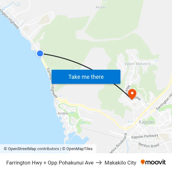 Farrington Hwy + Opp Pohakunui Ave to Makakilo City map