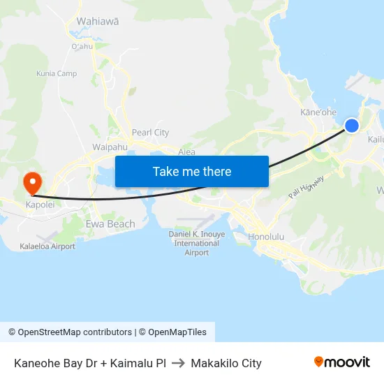 Kaneohe Bay Dr + Kaimalu Pl to Makakilo City map