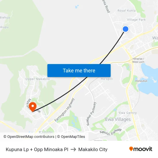 Kupuna Lp + Opp Minoaka Pl to Makakilo City map
