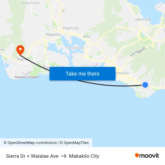 Sierra Dr + Waialae Ave to Makakilo City map