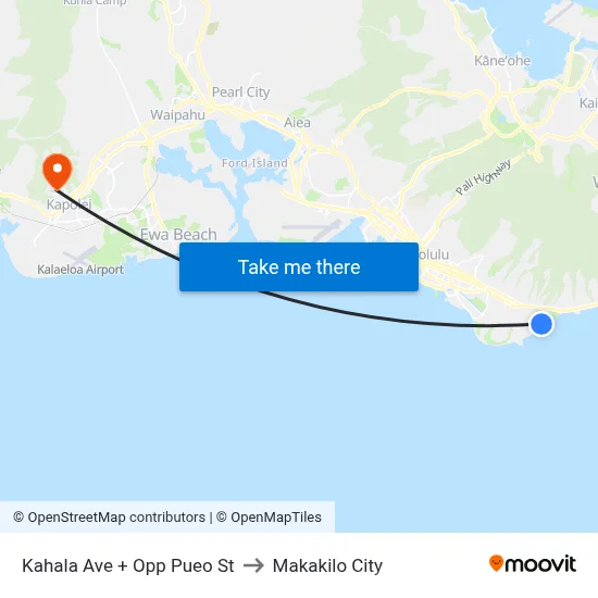 Kahala Ave + Opp Pueo St to Makakilo City map