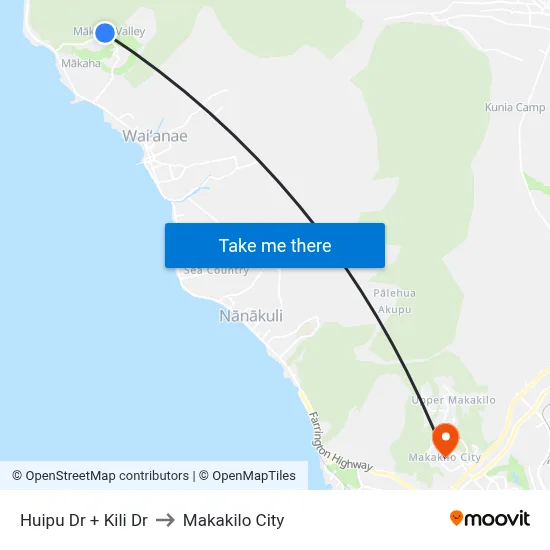 Huipu Dr + Kili Dr to Makakilo City map