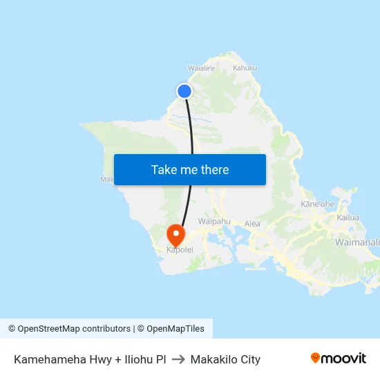 Kamehameha Hwy + Iliohu Pl to Makakilo City map