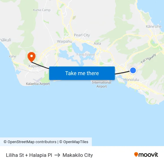 Liliha St + Halapia Pl to Makakilo City map